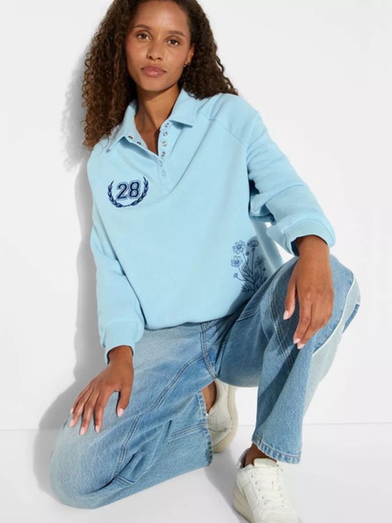 Zoe + Liv Tops - Zoe+Liv Women's NYC Button-Front Graphic Pullover Sweatshirt Var Sizes Blue NWT